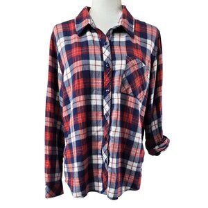 Market & Spruce Red White Blue Plaid Flannel Roll Tab Sleeve Shirt Americana